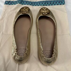 Tory Burch Gold Flats with Decorative Toe